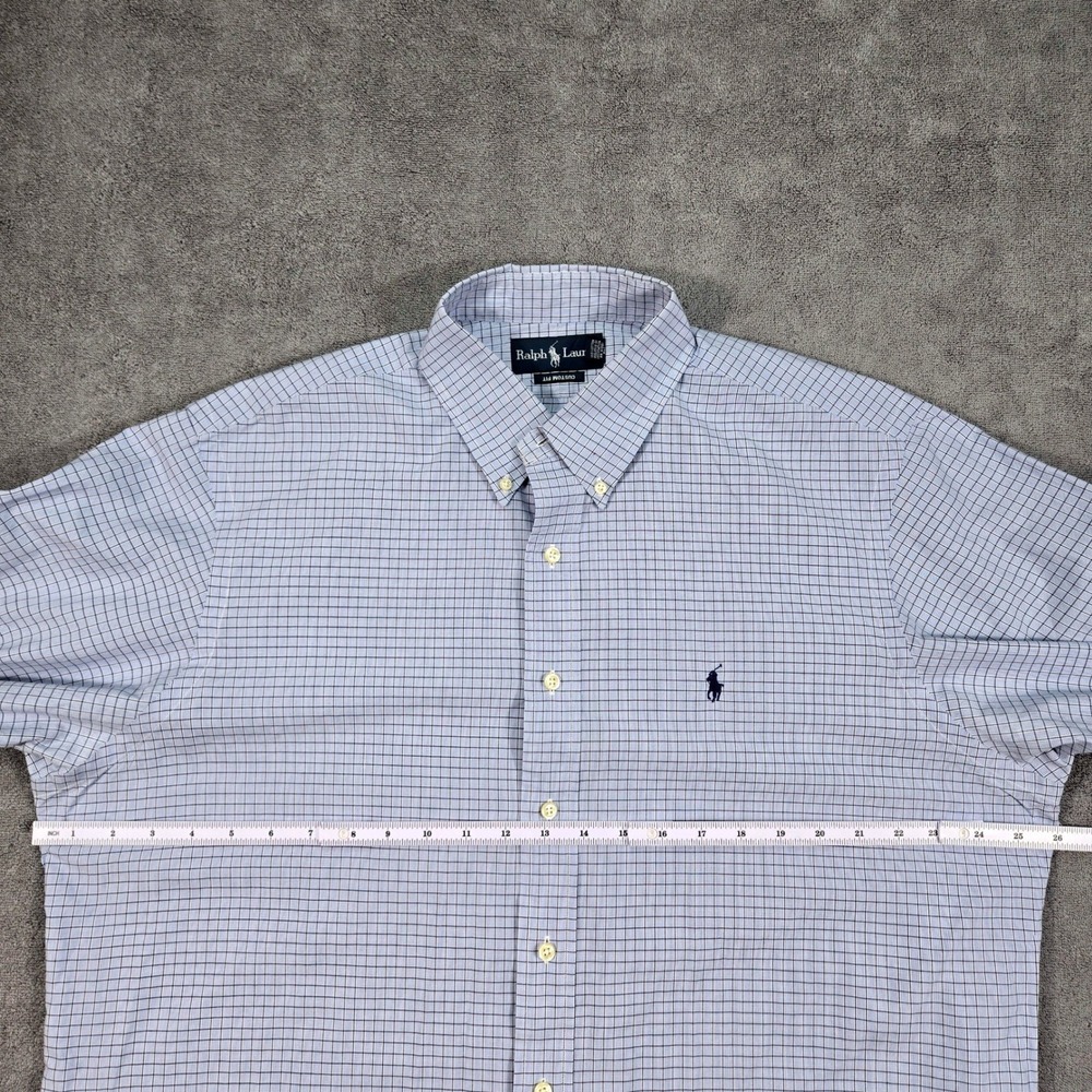 Ralph Lauren Button Down Mens 17.5 34/35 Blue Check Excellent Custom Fit Cotton - Picture 7 of 16